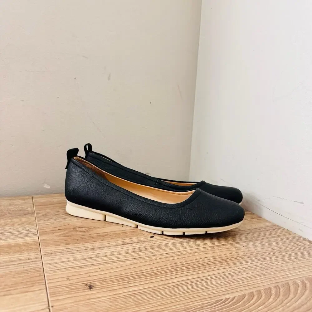 Dr Scholls Timeless Black Leather Ballerina Flats Women’s Size 6